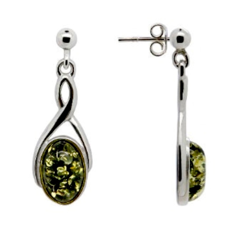 Infinity dangle earrings with green Baltic amber | natural stone | Gift for mom